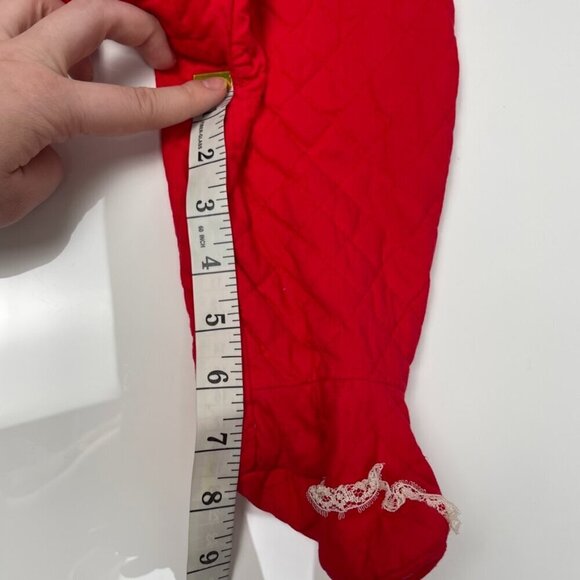 Vintage Red Christmas Quilted Infant footie Overalls with White Lace trim - Picture 10 of 10